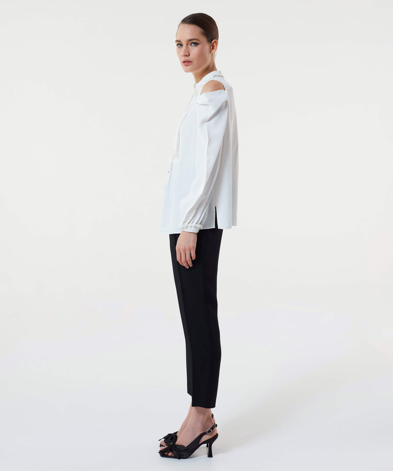 Machka Cut-Out Pleated Shirt  Off White