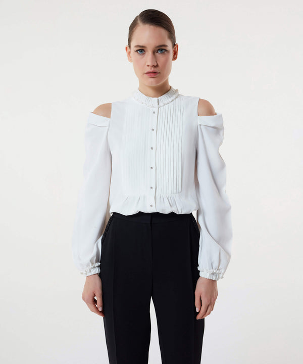 Machka Cut-Out Pleated Shirt  Off White