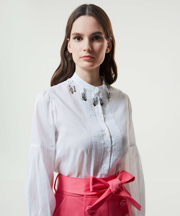 Machka Embellished Pintuck Shirt White