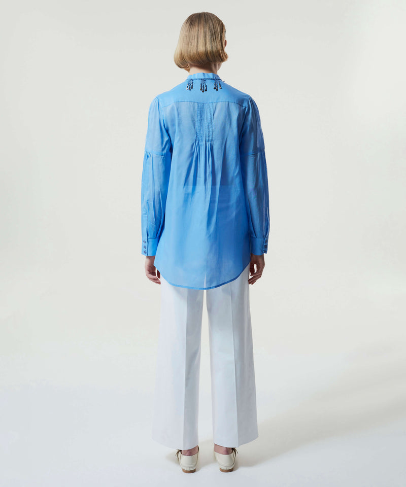 Machka Embellished Pintuck Shirt Blue