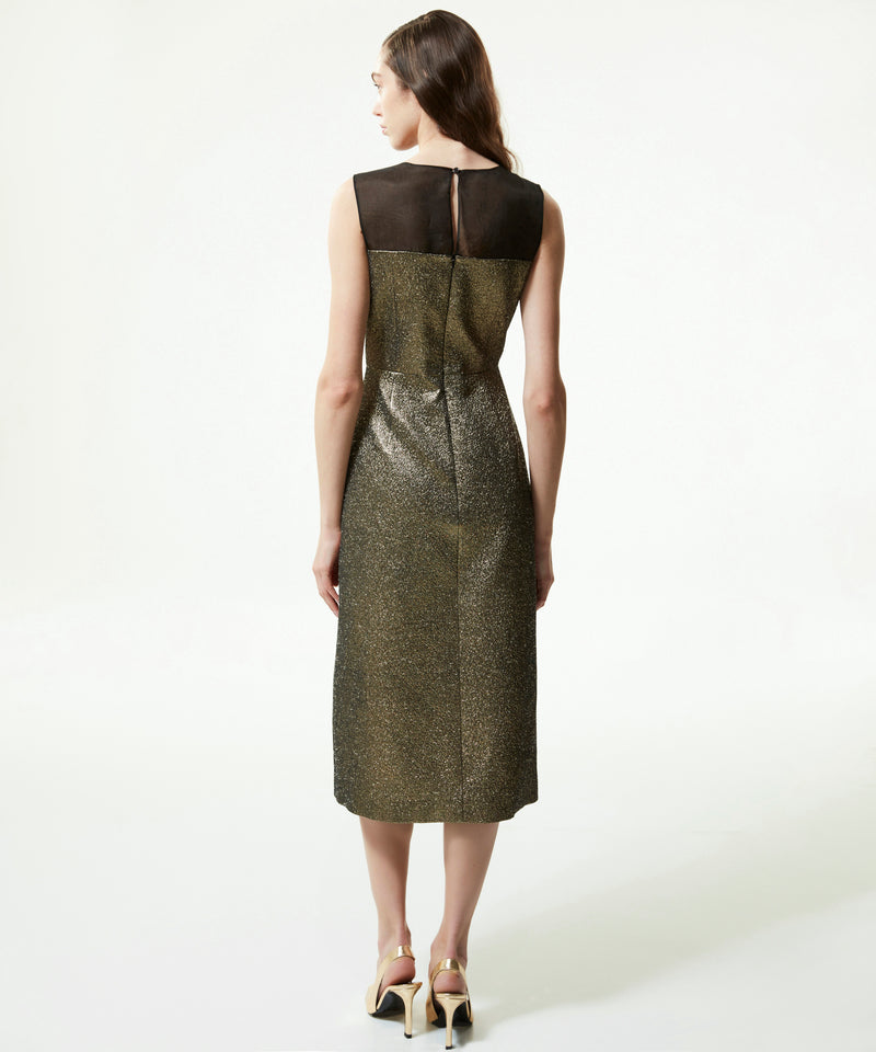 Machka Jacquard Dress With Bow Accessories Gold