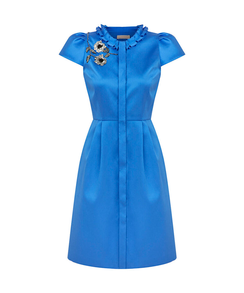 Machka Ruffle Detail Embellished Dress Blue