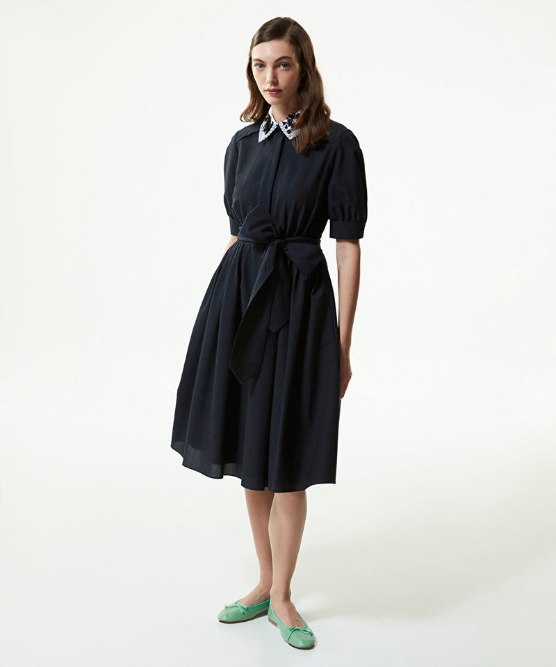 Machka Midi Dress With Contrast Poplin Neckline Navy Blue