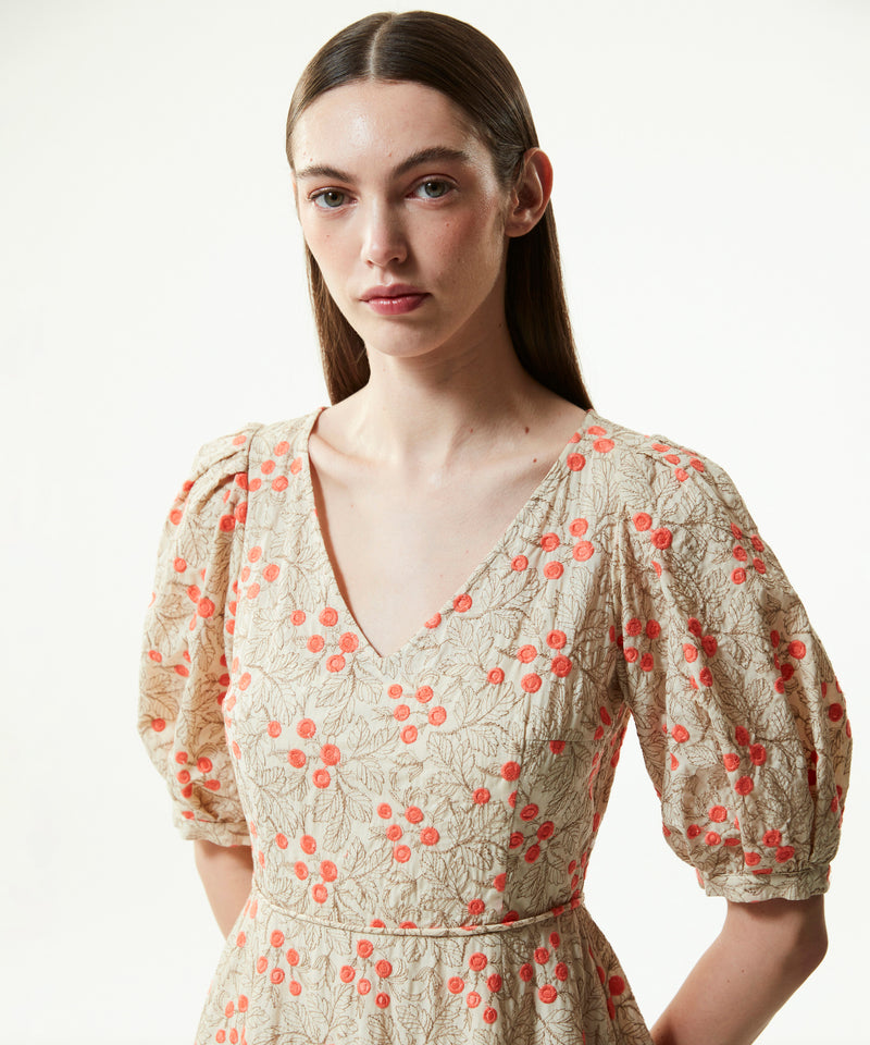 Machka Embroidered V-Neck Midi Dress Orange