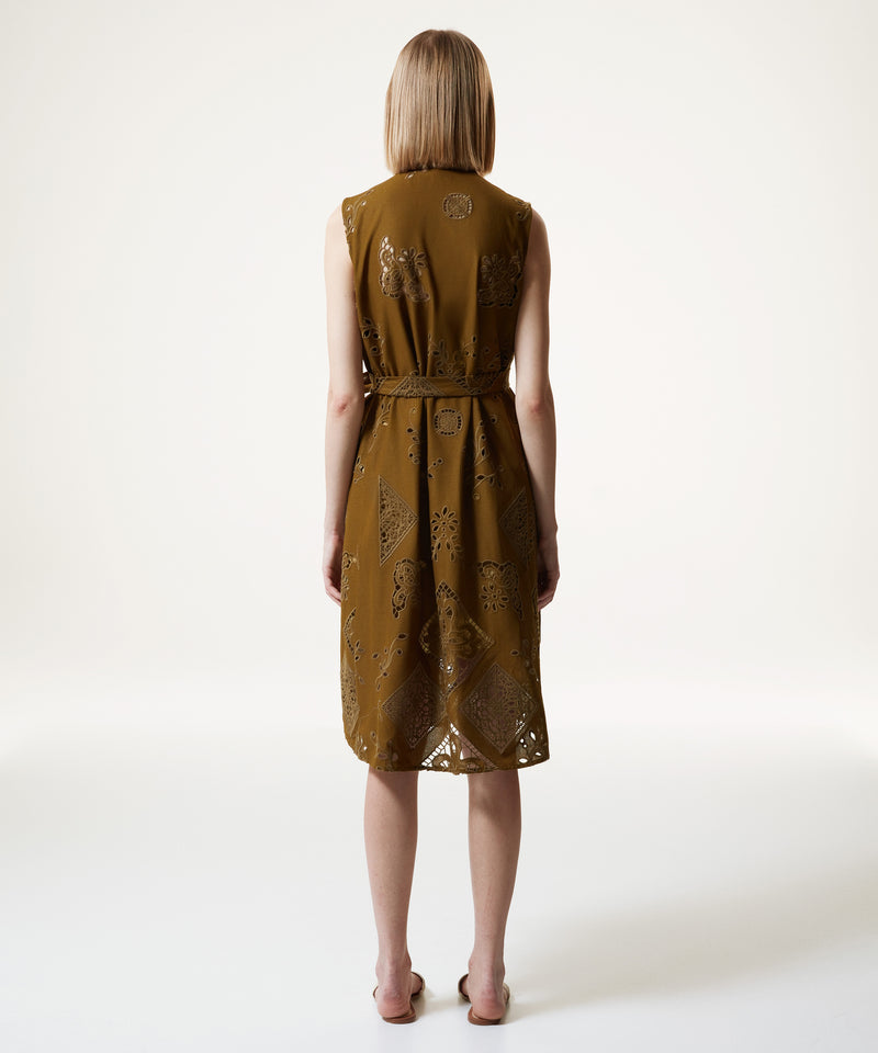 Machka Embroidered Belted Shirt Dress Olive