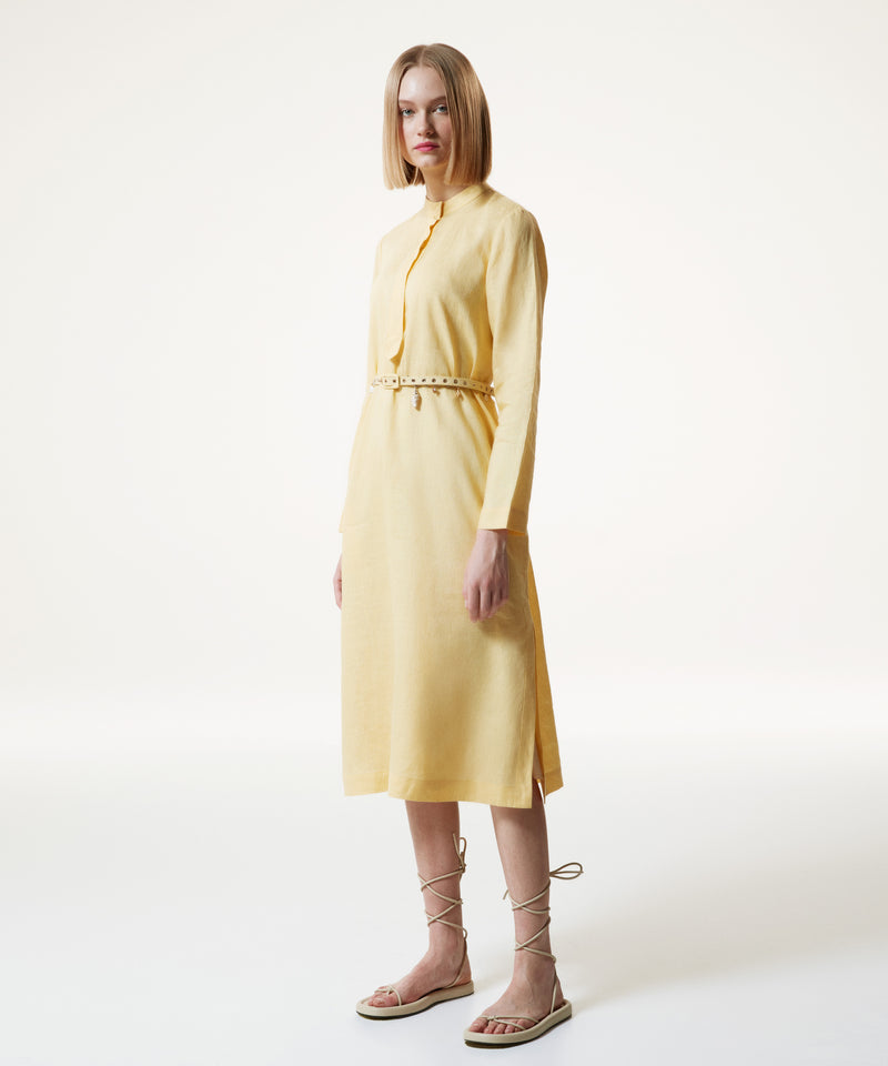 Machka Judge Collar Linen Dress Yellow