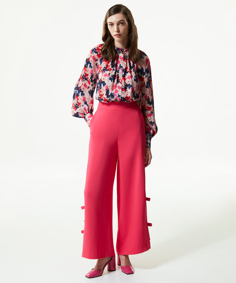 Machka Wide Leg Fit Trousers With Bow Fuchsia