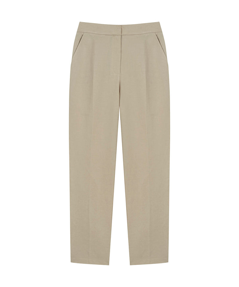 Machka Linen Blend Cigarette Fit Trousers Beige