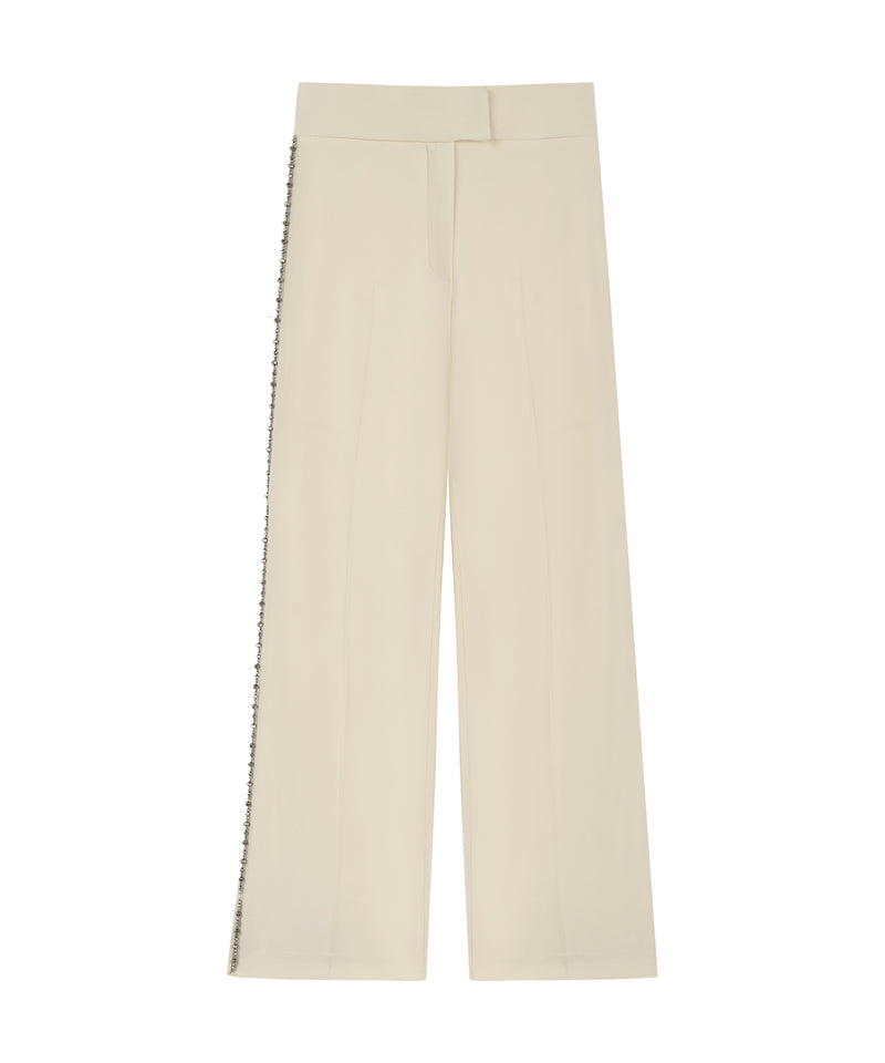 Machka Bead-Embellished Straight Fit Trousers Off White