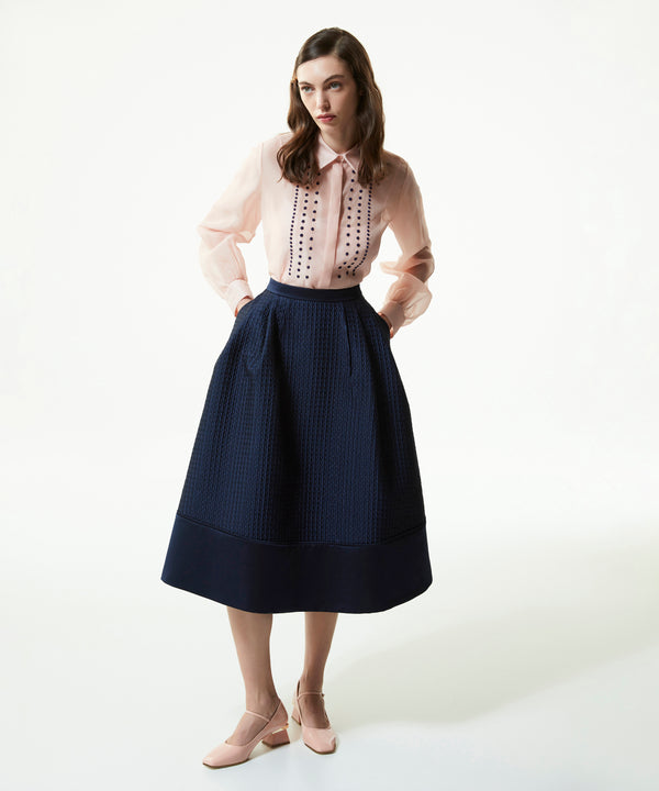 Machka Satin Duchess Jacquard Bell Skirt Navy Blue