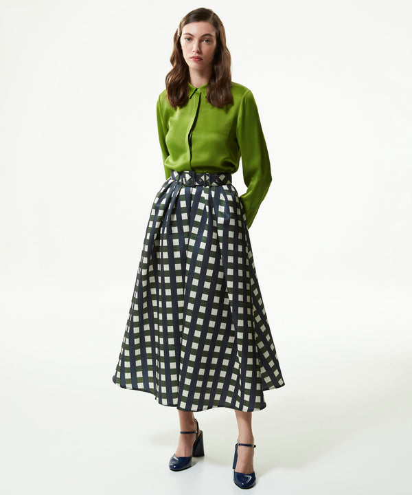 Machka High Waist Plaid Skirt Khaki