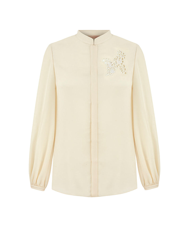 Machka Bead-Embroidered High Neck Shirt Light Beige