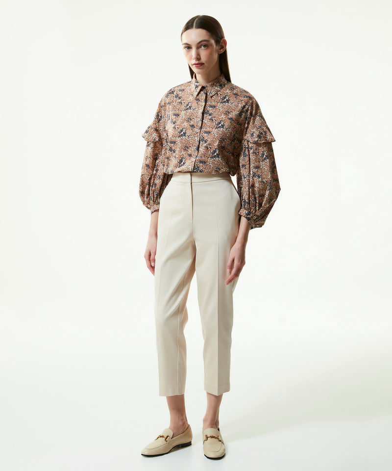 Machka Mixed Pattern Balloon Sleeve Shirt Camel