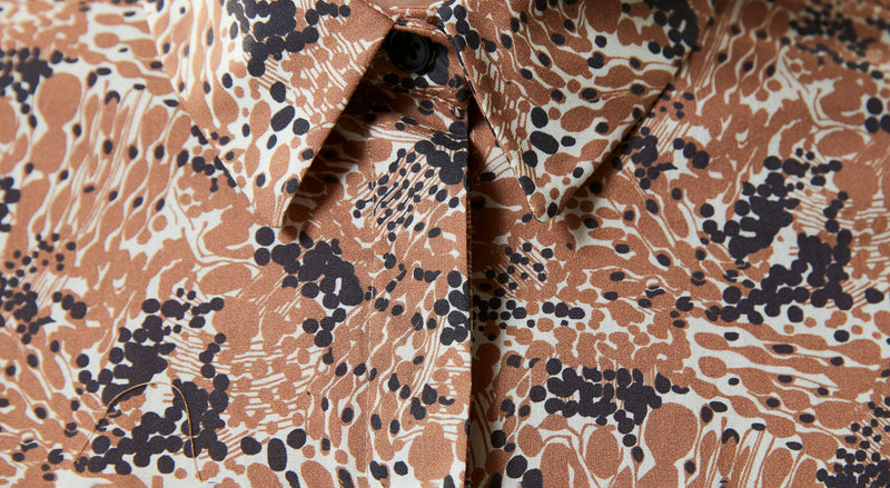 Machka Mixed Pattern Balloon Sleeve Shirt Camel