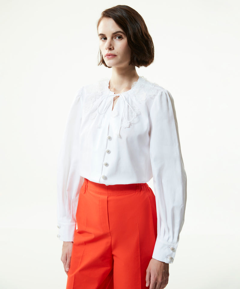 Machka Organza Flower-Embroidered Blouse White