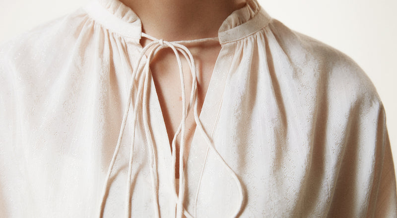 Machka Collar Tie Detail Jacquard Blouse Off White