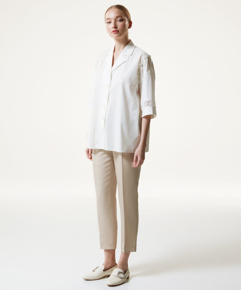 Machka Lace-Trimmed Poplin Shirt White