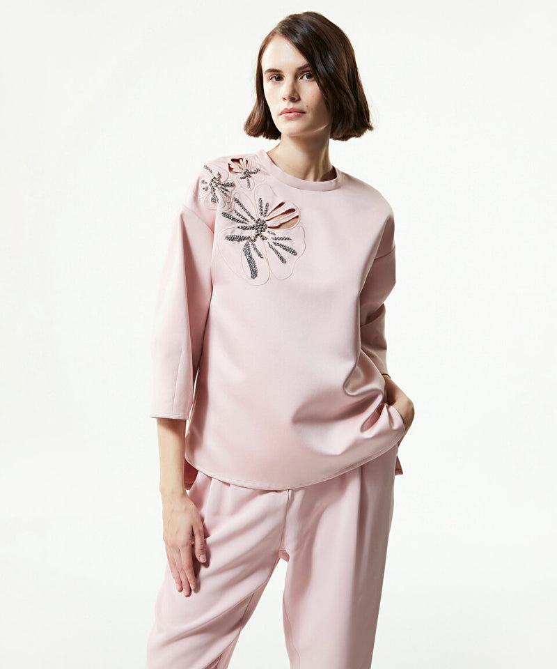 Machka Floral-Embroidery Sweatshirt Powder