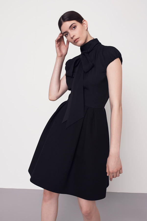 Machka Bow Tie Neck Detail Dress Black