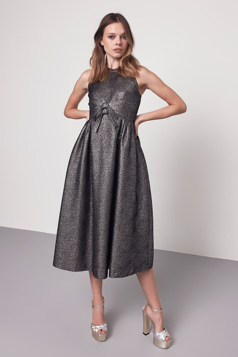 Machka Lurex Sleeveless Midi Dress Silver