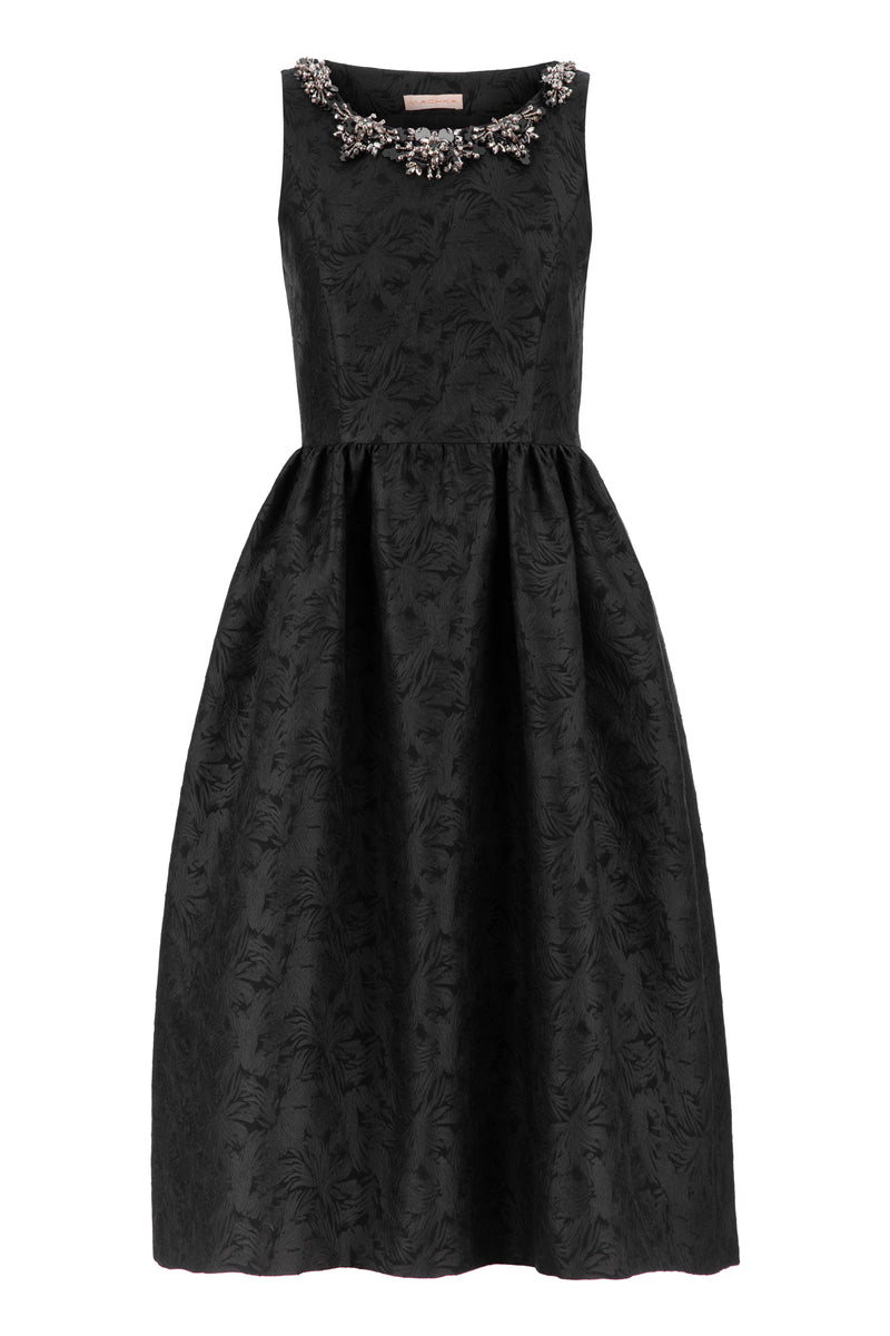 Machka Jacquard Jewel Neckline Dress Black