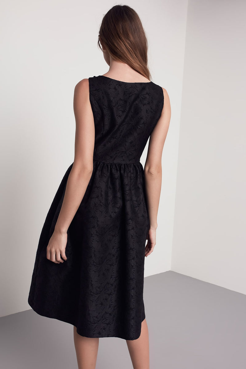 Machka Jacquard Jewel Neckline Dress Black