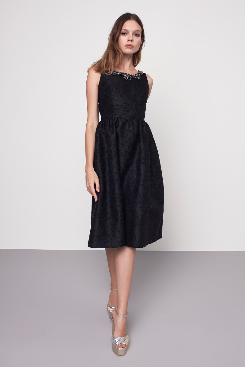 Machka Jacquard Jewel Neckline Dress Black