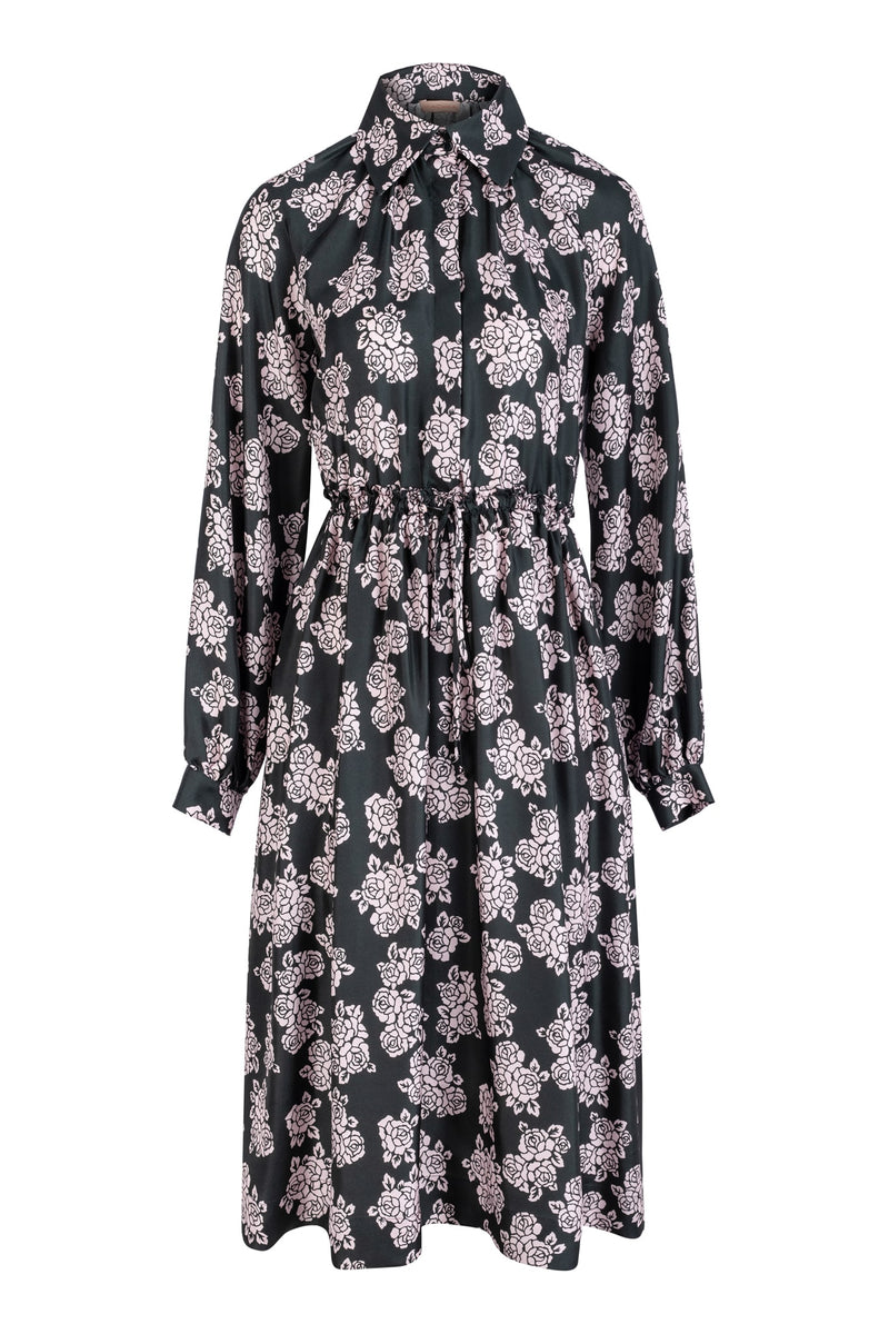 Machka Floral Print Long Sleeve Dress Dark Green