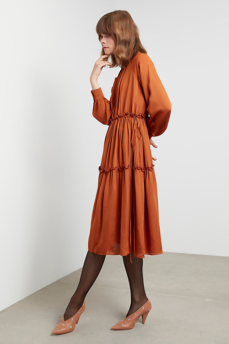 Machka Long Sleeve Jewel Neckline Dress Burn Orange