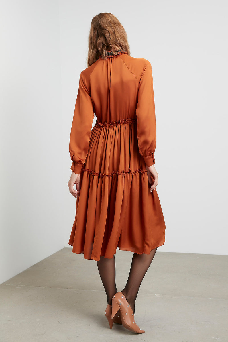 Machka Long Sleeve Jewel Neckline Dress Burn Orange