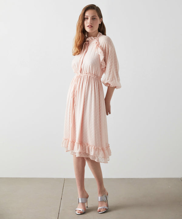 Machka Dot Detail Ruffle Dress Powder