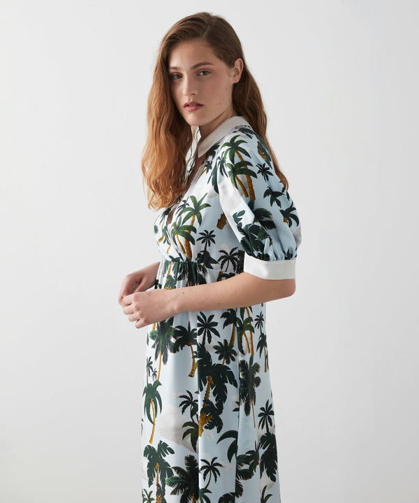 Machka Printed Coconut Tree Dress L.Blue