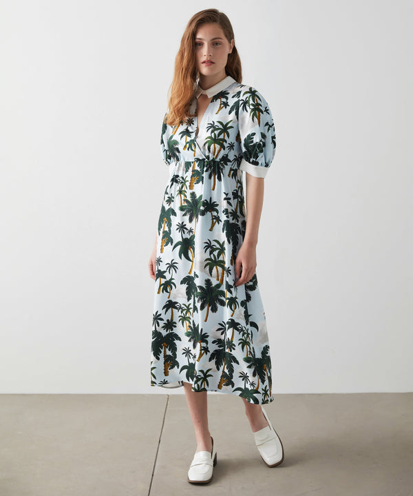 Machka Printed Coconut Tree Dress L.Blue