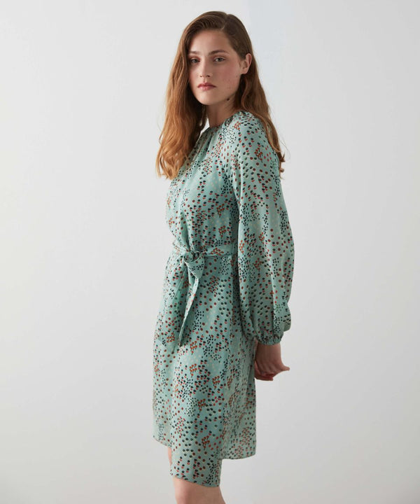 Machka Printed Belted Dress Almond Green