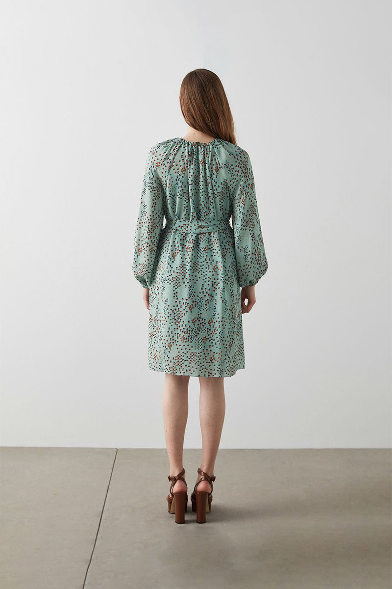 Machka Printed Belted Dress Almond Green