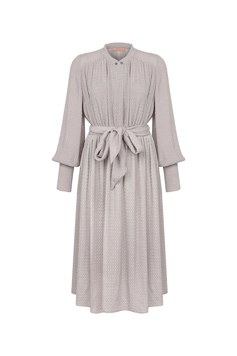 Machka Button Detail Midi Dress Pearl Grey