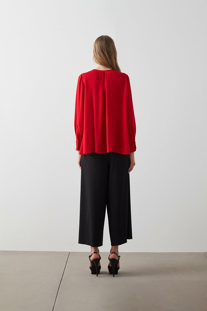 Machka Ribbed Detail Silk Blouse Red