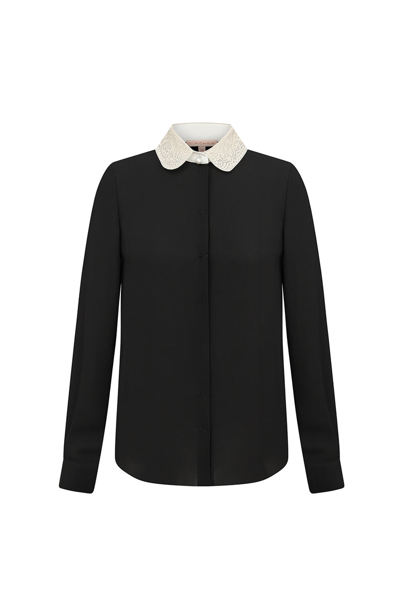 Machka Collar Detail Silk Shirt Black