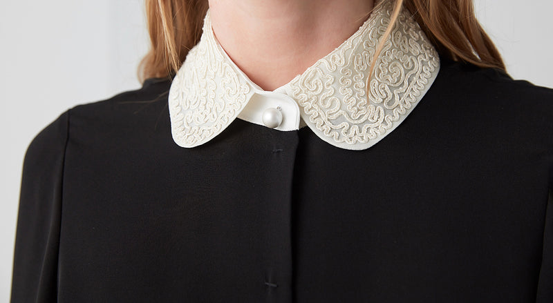 Machka Collar Detail Silk Shirt Black