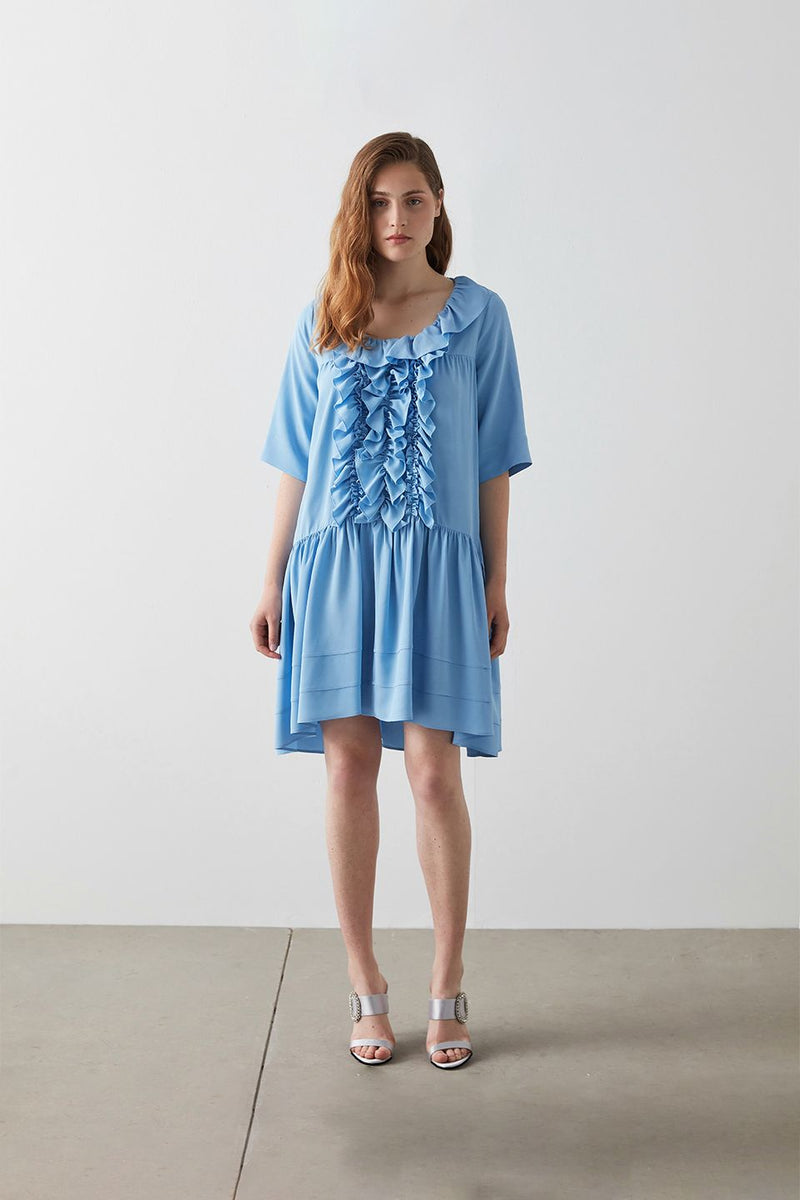 Machka Short Sleeve Ruffle Detail Tunic Blue