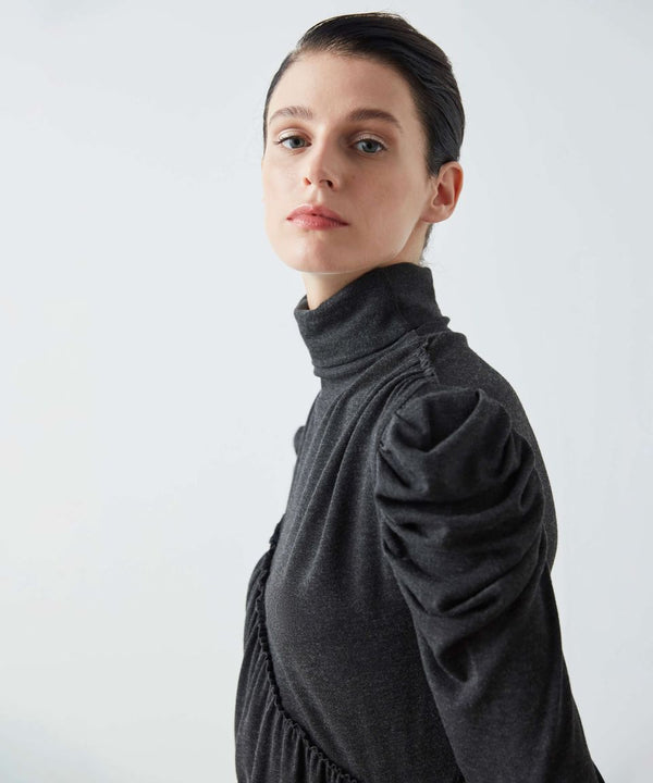 Machka Shirred Detail Wool Top Anthracite