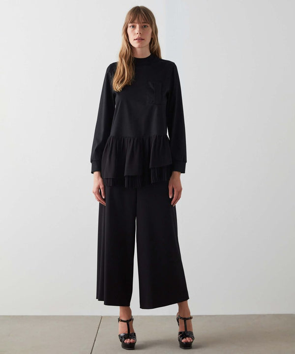 Machka Chiffon Pleated Detailed T-Shirt Black