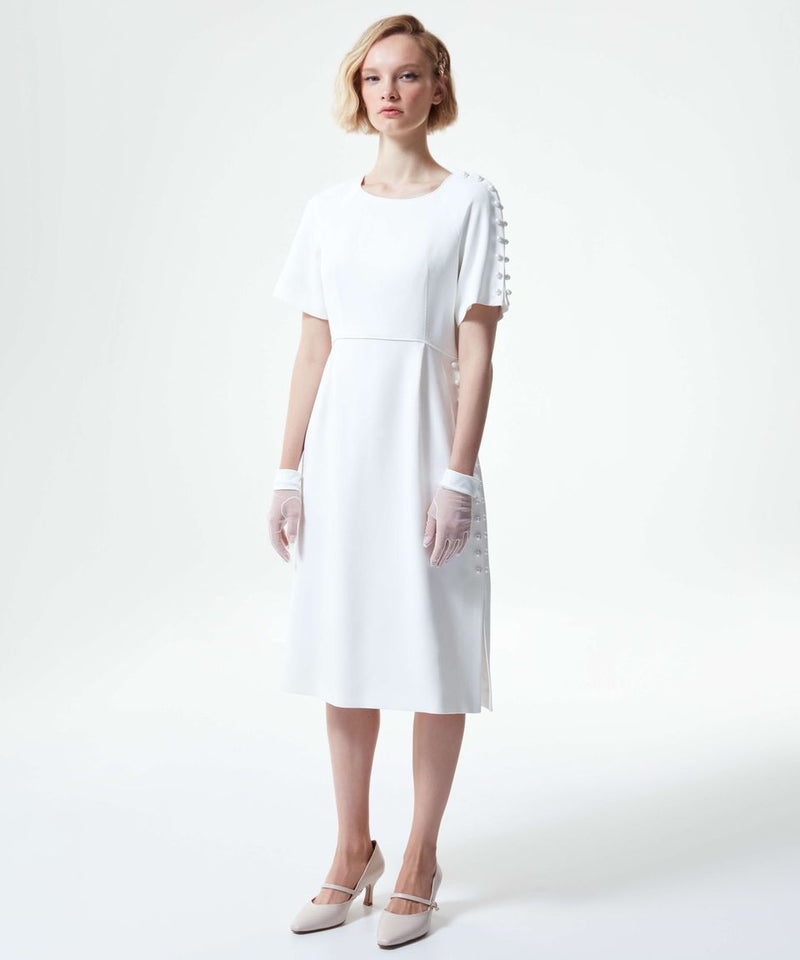 Machka Stylish One Sided Pearl Solid Dress Off White