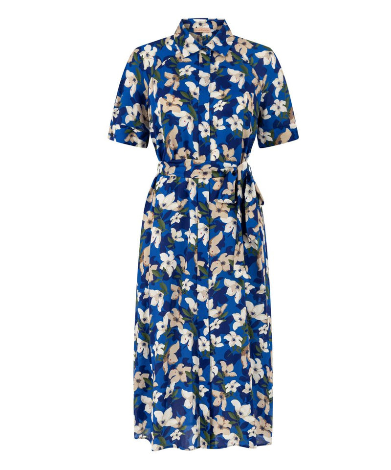 Machka Floral Printed Midi Dress With Belt Electric Blue