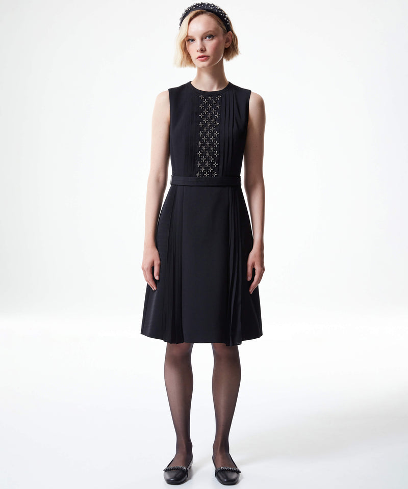 Machka Embroidered Crepe Dress Black