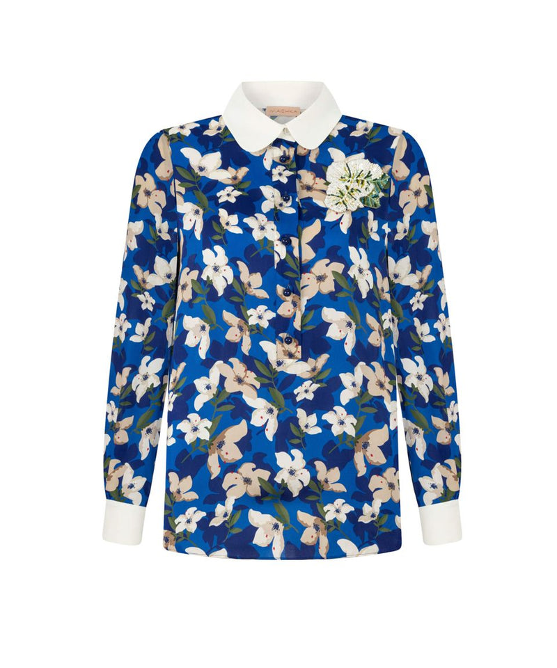 Machka Elegant Floral Printed Blouse  Electric Blue