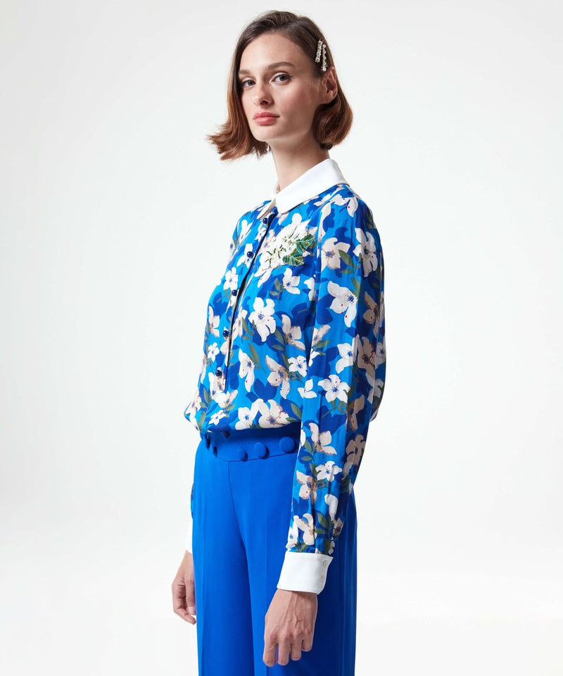 Machka Elegant Floral Printed Blouse  Electric Blue