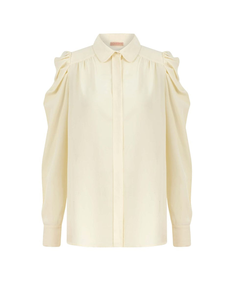 Machka Puff Sleeve Solid Shirt Off White