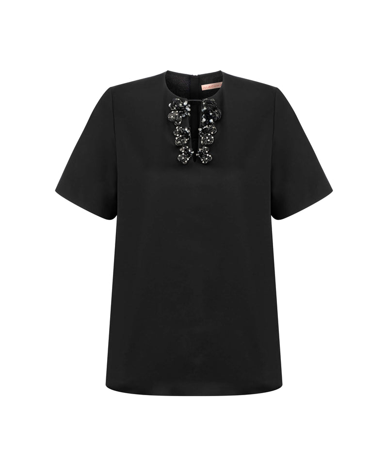 Machka Blouse With Keyhole & Embellishment Black