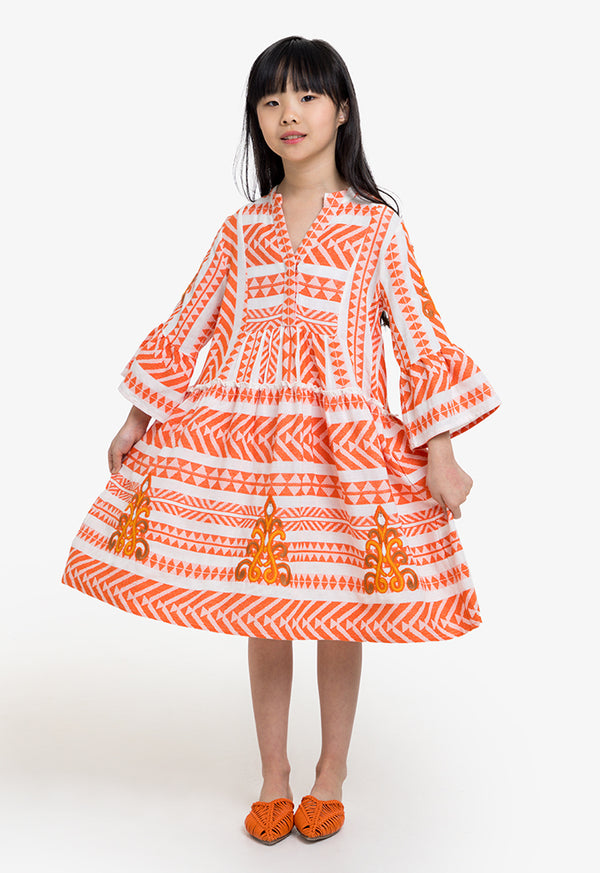 Choice Kids Contrast Long Sleeves Dress Orange